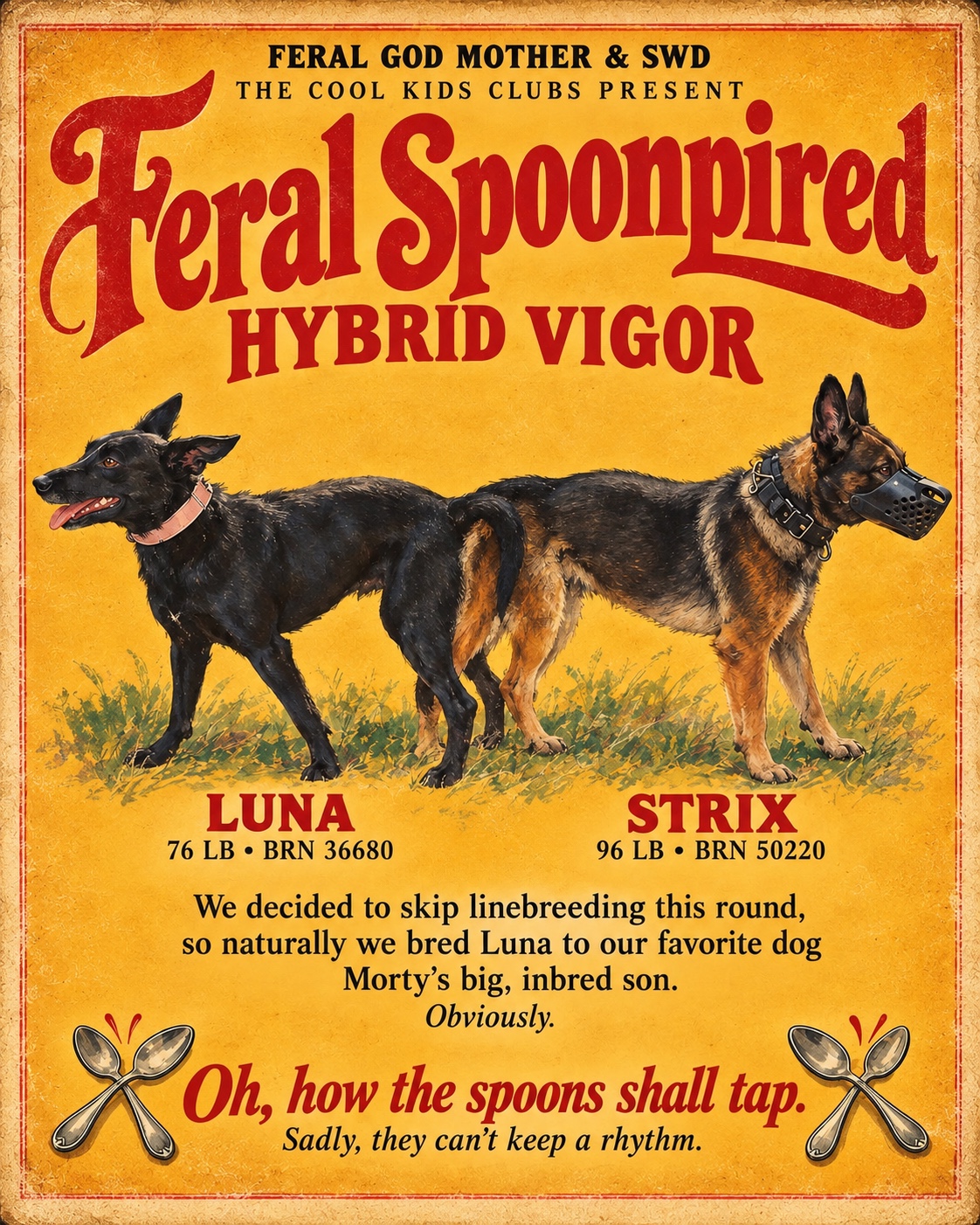 Feral Spoonpired Hybrid Vigor announcement featuring Luna and Strix